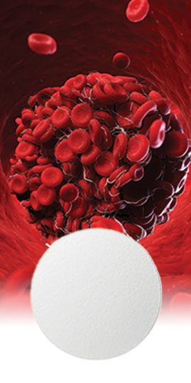 A blood clot with a white xeljanz pill in front